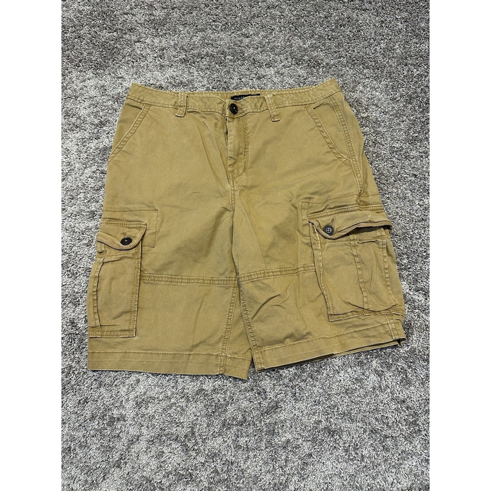 Aeropostale Cargo Shorts Men's 32 Beige Flat-Front 10"-Inseam Chino Stained
